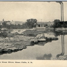 c1910s Sioux Falls, SD Sioux River Scene Water Bridge Industrial Smokestack A379