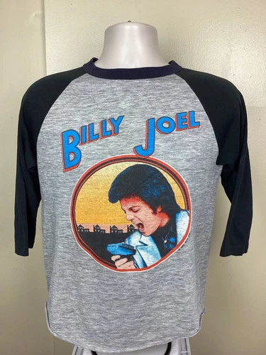Billy Joel Raglan Jersey Style Concert T-Shirt Gray 1980s vintage concert t-shirt, vintage, single stitch, B+ condition