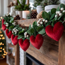 Valentine's Day Decor 98.4" Red Heart Garland Velvet Heart Shaped Hanging Banner