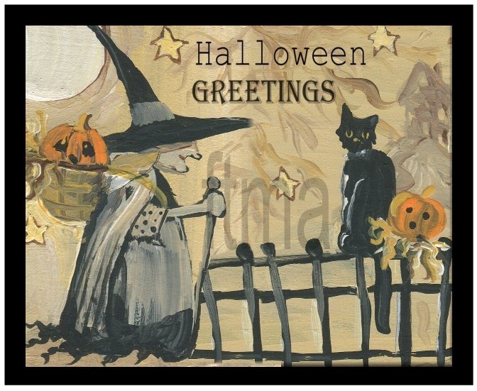 Pumpkin Patch Halloween Black Cat Jack O Lantern Full Moon Old Witch ...