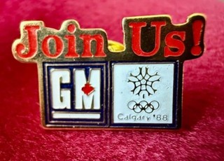 CALGARY 1988 OLYMPICS PIN BADGE RARE GM Special Sponsors Badge