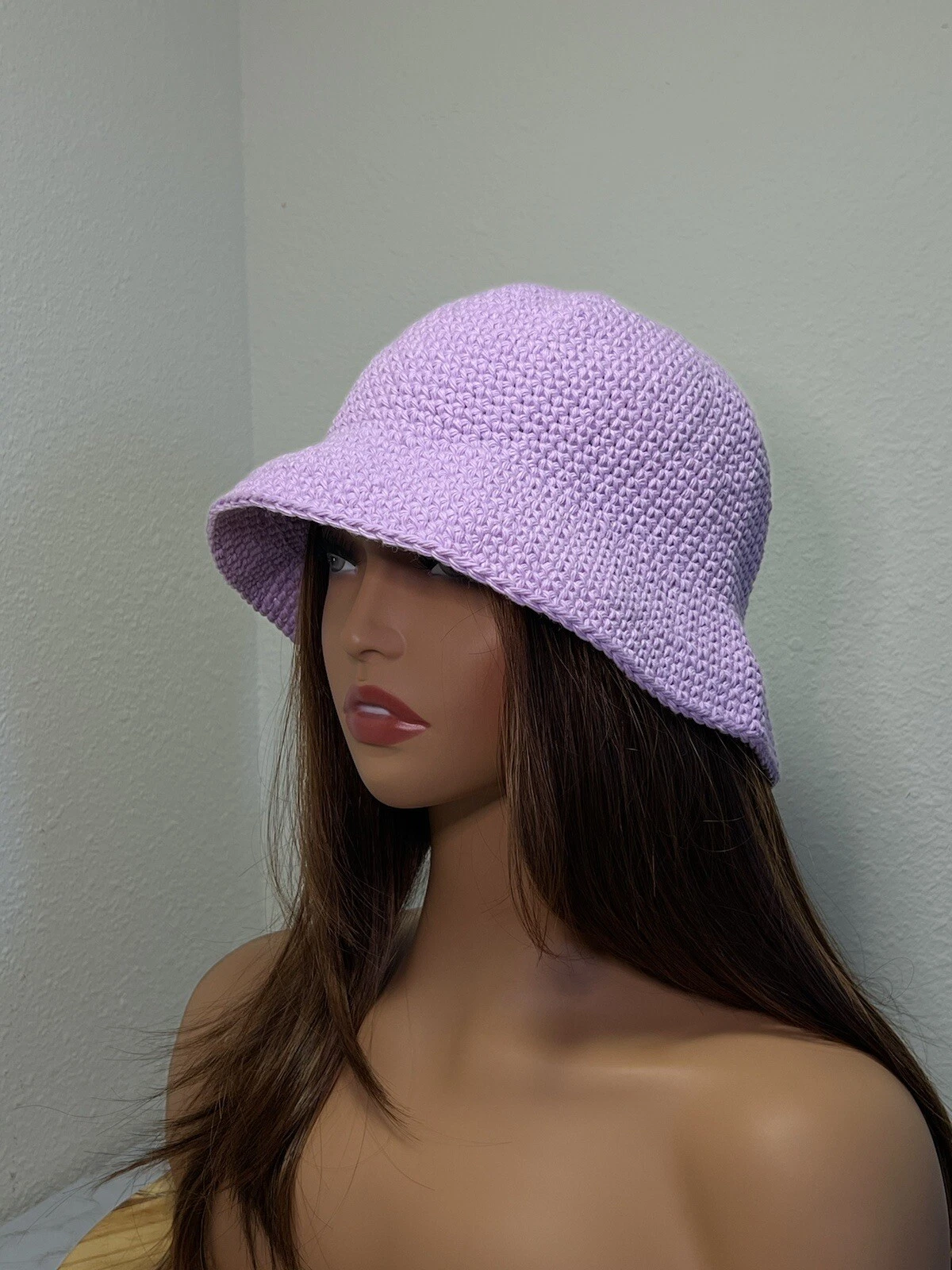Crochet Hat Handmade Cotton ShortBrim Light Orchids