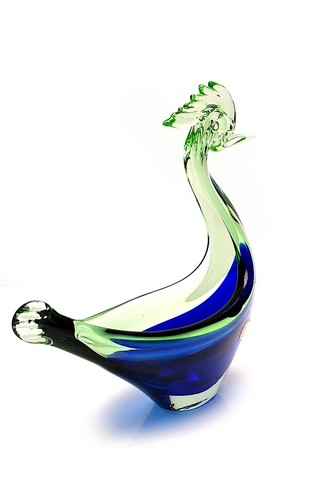 A MURANO SOMMERSO BLUE GREEN CLEAR GLASS DUCK BIRD BOWL 1950S / 1960S - Picture 7 of 10