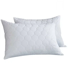King Size 2 Pack Quilted Bed Pillows White Goose Down Feather Standard Queen