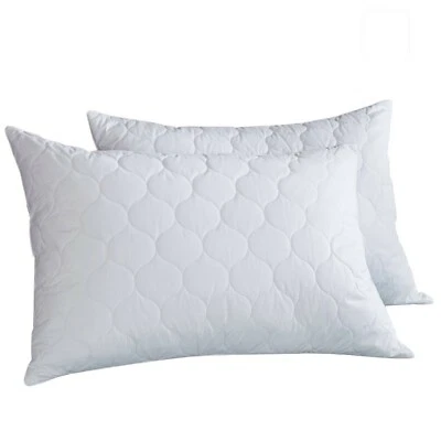 King Size 2 Pack Quilted Bed Pillows White Goose Down Feather Standard Queen