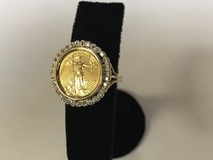 Details About 14k Gold 21 Mm Coin Ring With A 22k 110 Oz American Eagle Coin With 25 Tcw