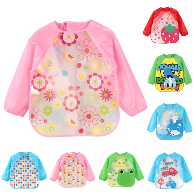 Toddler Infant Long Sleeve Waterproof Bibs Baby Kids Feeding Aprons