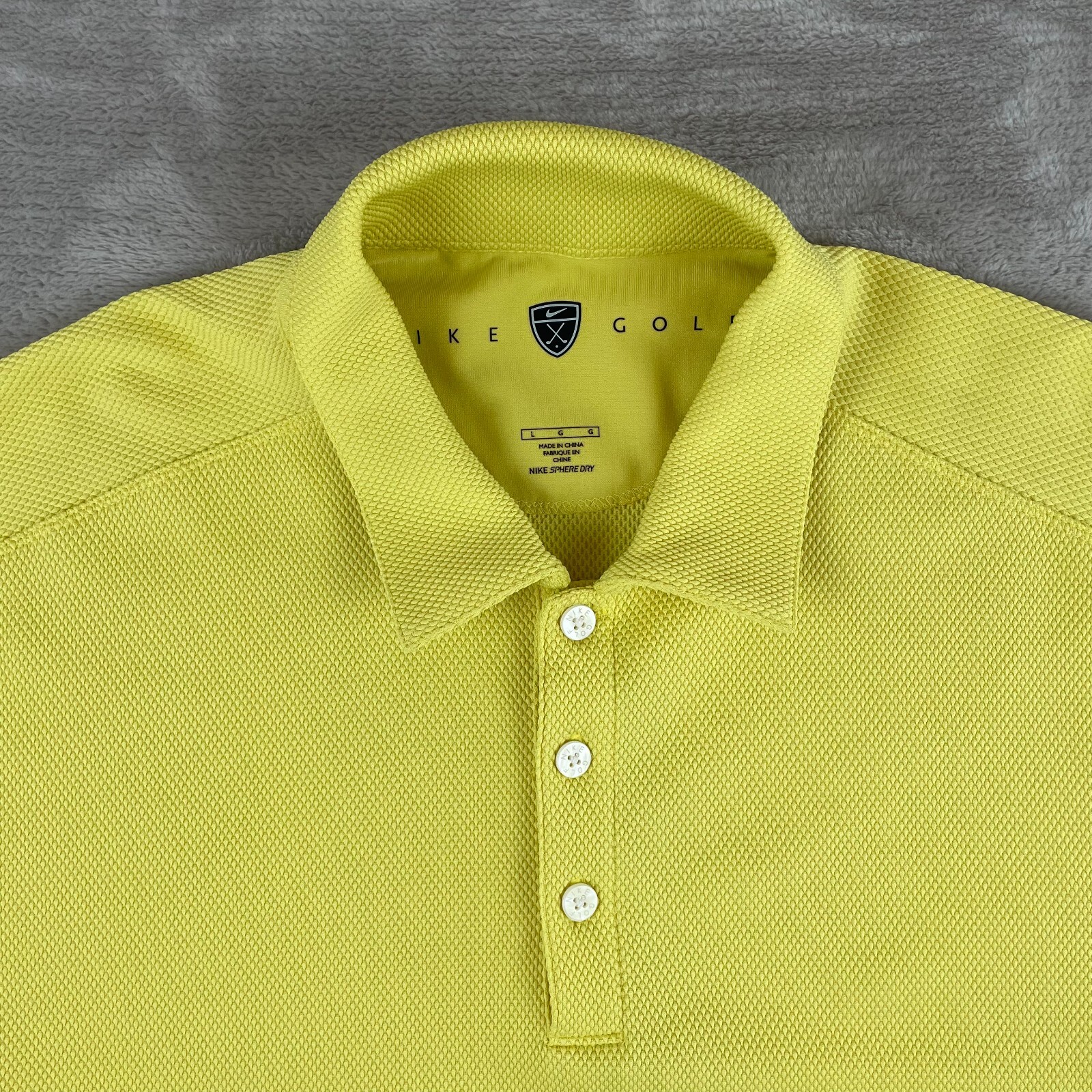 Nike Golf Polo Shirt Men Large Yellow Diamond Textured Sphere Dry