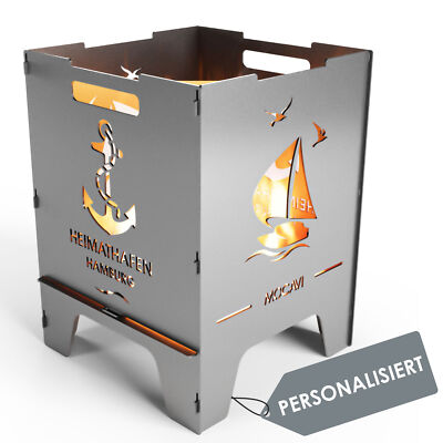 MOCAVI Edelstahl Feuerkorb Heimathafen 52 cm | 3 mm V2A personalisiert