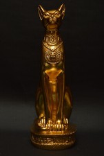 Ancient Egyptian Antiquities Goddess Bastet Cat stone covered with gold leaf BC