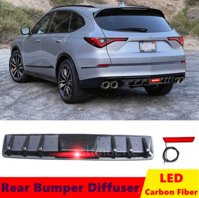 Car Rear Bumper Diffuser Lip Spoiler w/LED Tail Brake Stop Light For ...