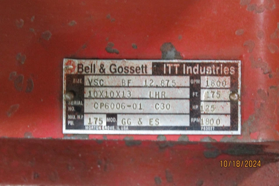 😏 BOMBA CENTRÍFUGA BELL & GOSSETT 10x10x13LHR CON MOTOR BALDOR 125 CV Foto 2 de 4