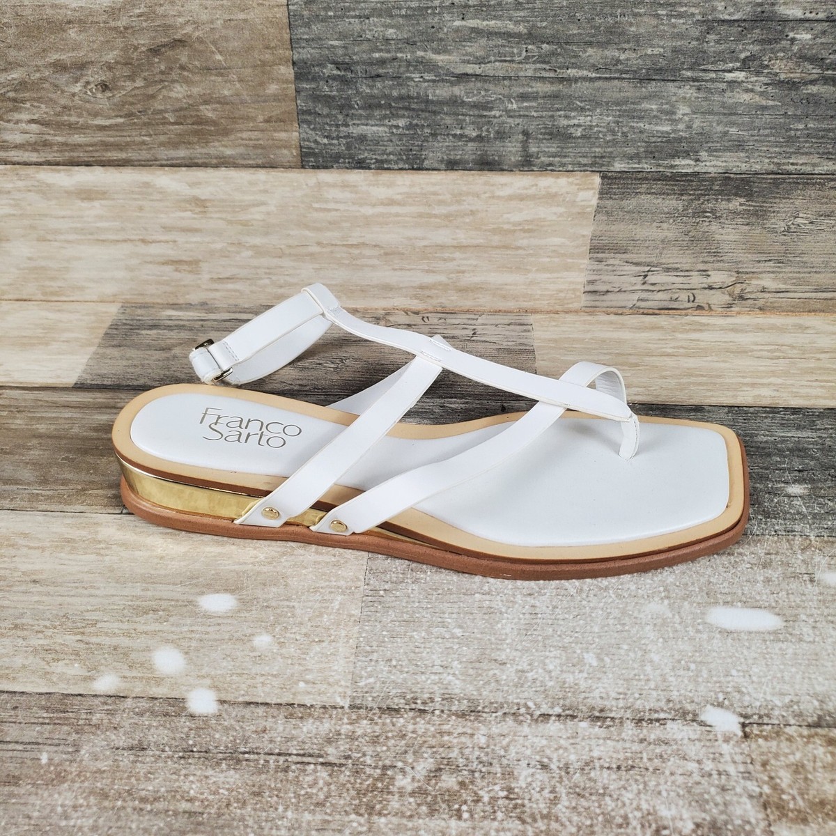 60枚 ③ Franco Sarto Sybil Strappy Sandals Sz 9.5 M White Leather Thong