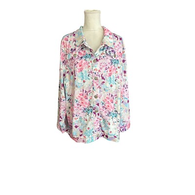 Vintage Floral Button-Up Pink  Shacket Silver Buttons pockets  No size Tag READ