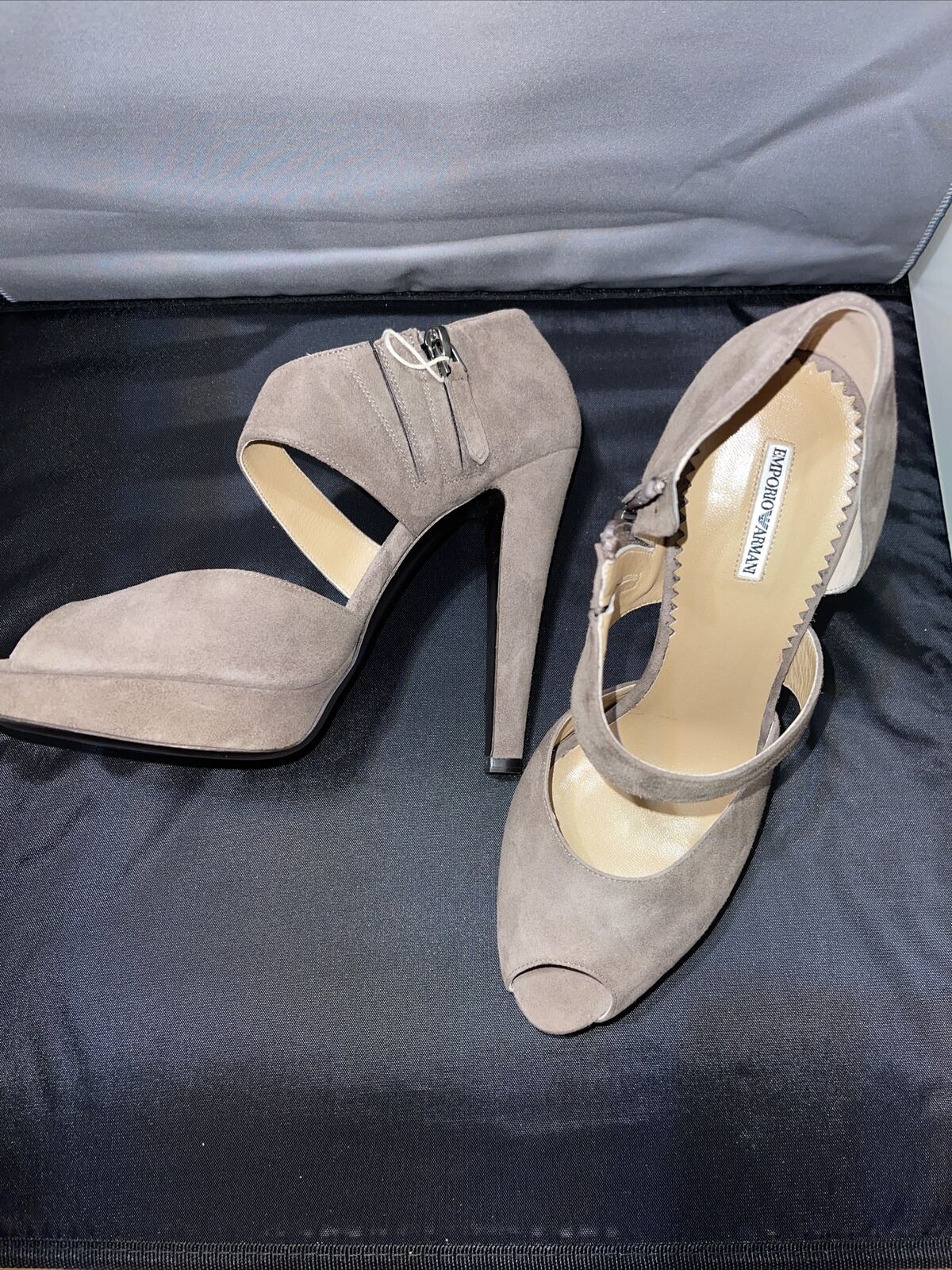 EMPORIO ARMANI Platform Taupe Soft Suede Sandals NWOT Never Worn Sz 38 $695  | eBay