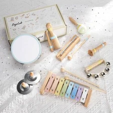 POGOLAB Wooden Musical Instruments Toys Drum Set For Kids Toddler Percussion
