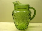 Vintage Anchor Hocking Avocado Green Madrid Pattern Pitcher Ice Lip EUC