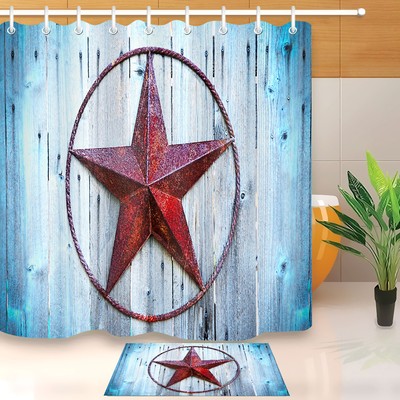 Western Texas Star Blue Wood Waterproof Fabric Bathroom Decor