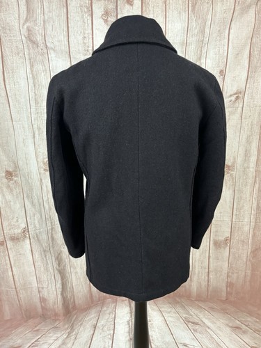 Vintage Fur Lined Peacoat Jacket Reefer Coat Charcoal Grey Blue Nautical Small - Picture 13 of 24