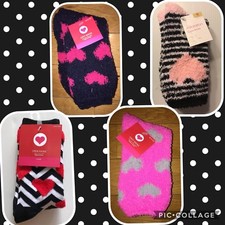 NWT Cozy SOCKS ONE SIZE FLEECE Black Red Pink Gray White Hearts Women's Chevron