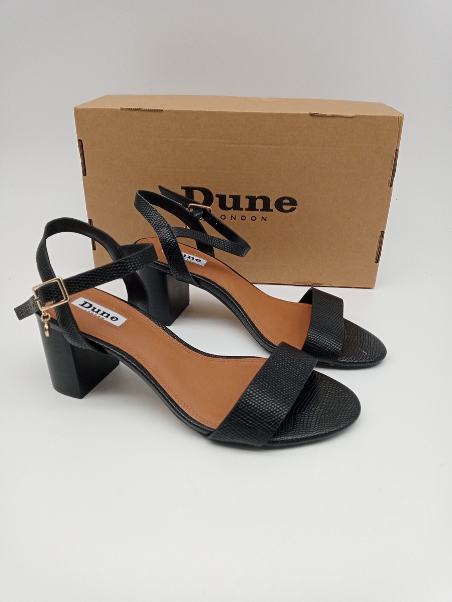 Dune Women's Shoes Size Wide Fit Black Reptile Print Block Heel Sandals  NEW F2