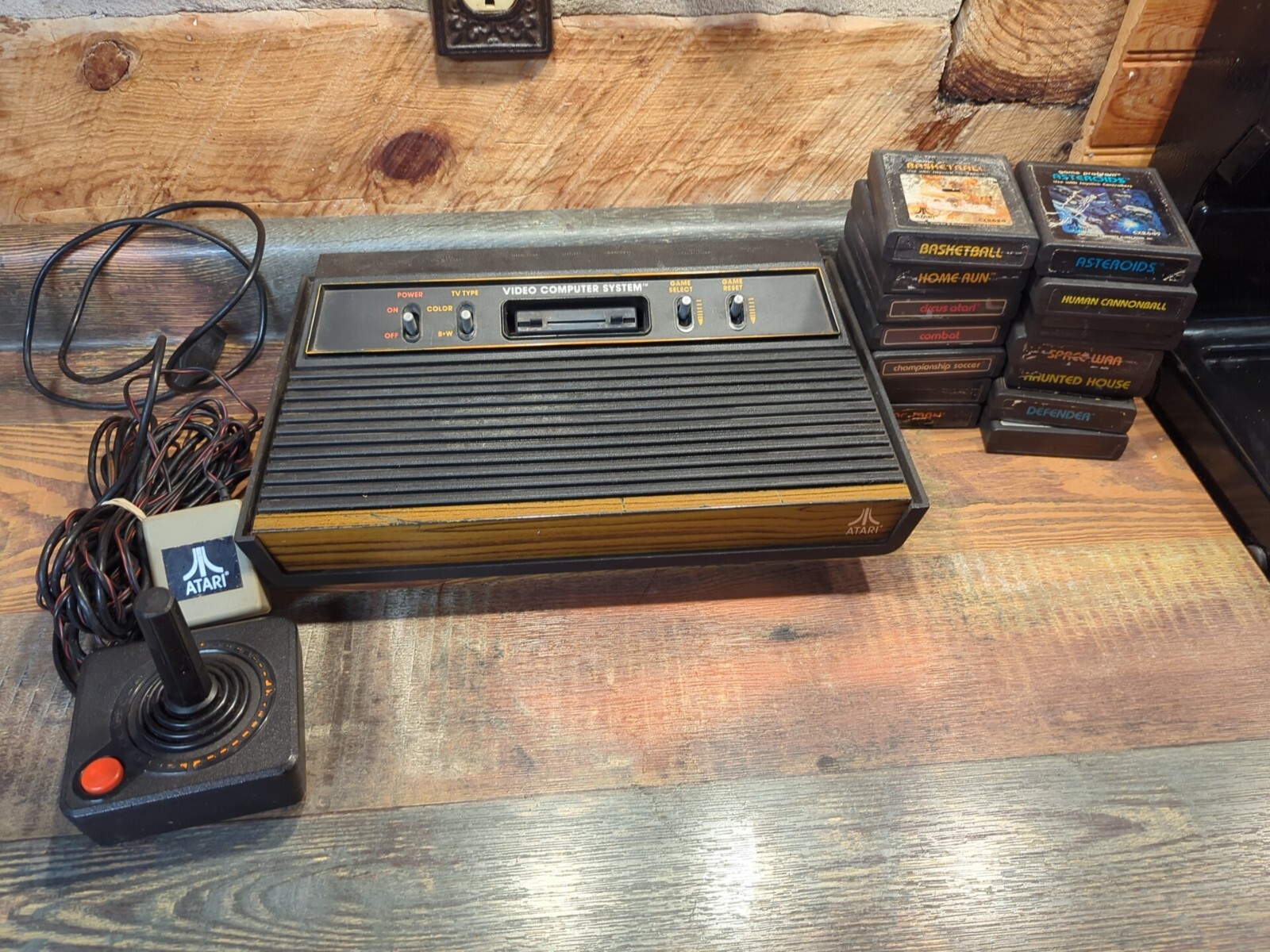 Atari 2600 4 Switch Woodgrain Console Bundle W/ Games * Estate As Is Untested *