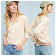 Anthropologie DOLAN Ferry Stiped Henley Long Sleeve Blouse Top Size Small