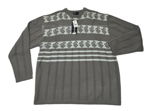 Vintage Y2K Roca Wear Jay Z Striped Pattern Knit Sweater Gray Deadstock XXL 2XL - Picture 2 of 11