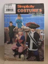 Simplicity 7965 Kids Pirate Halloween Costume Sewing Pattern Sz A Sm-Lg Uncut