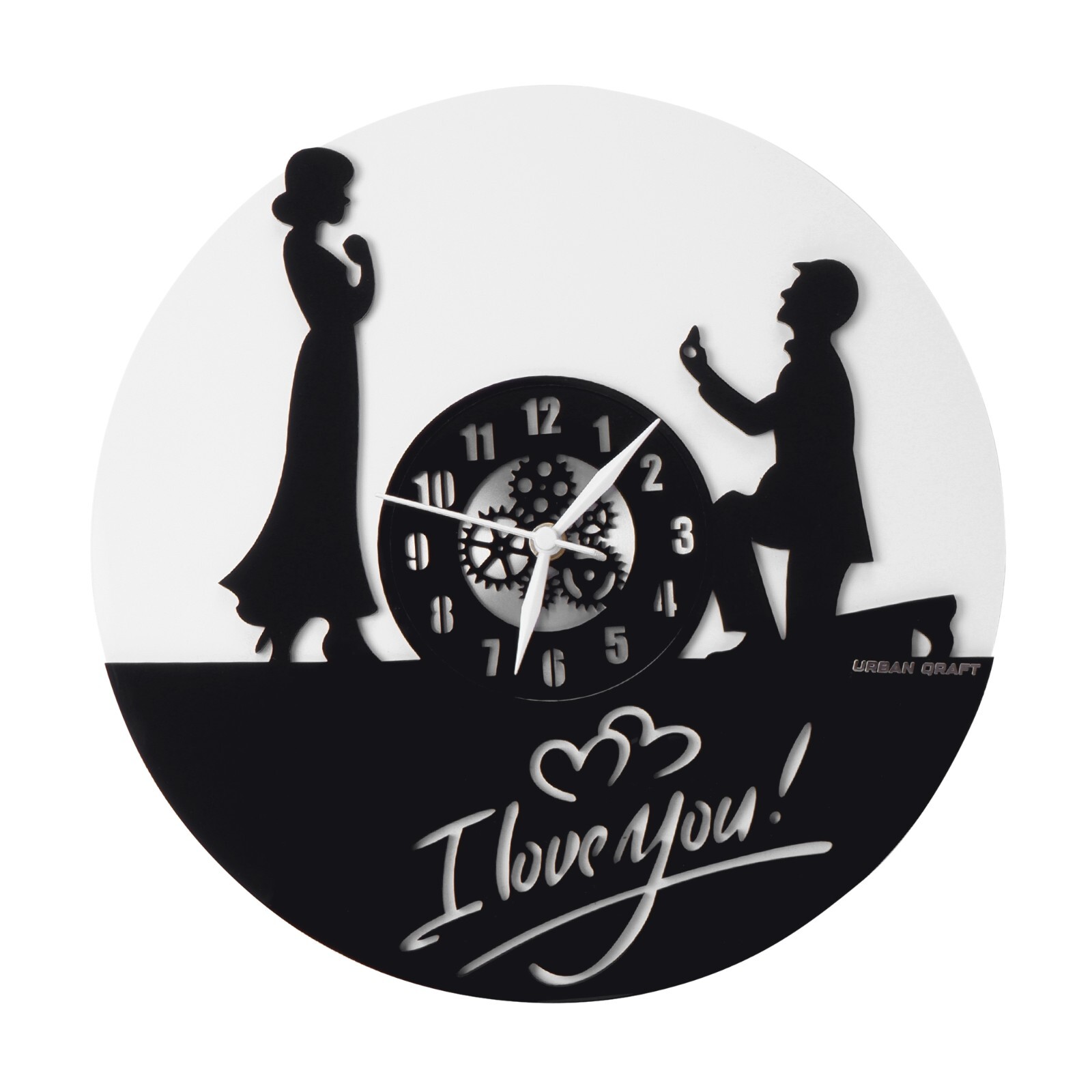 12 Inch I Love You Wall Clock – Glossy Black Plexiglass Analog Gift  -image