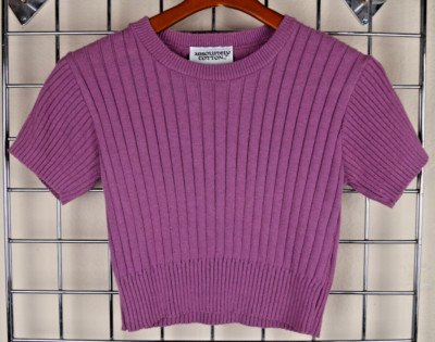Vintage Knit Top Absolutely Cotton Shirt Size S/M 70s Pinkish Purple Ribbed Soft