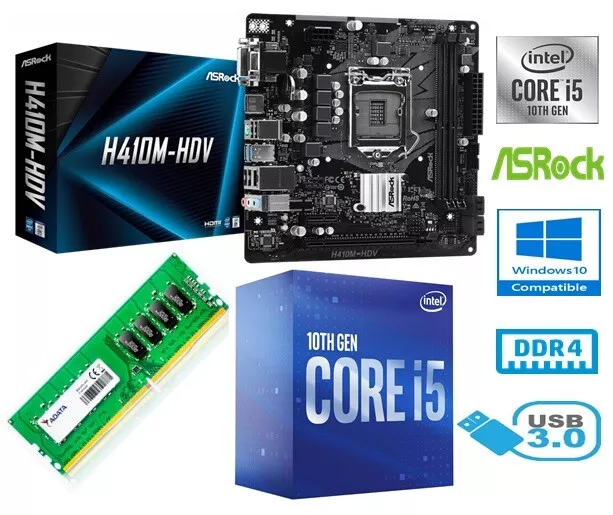 INTEL CORE i5 10400 BUNDLE - 6 CORE - ASROCK H410M-HDV MOTHERBOARD - 8GB  RAM