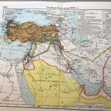1913 Persia Iraq Turkey 1950's reprint Vintage color Map Folded Wall Art