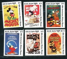 Bhutan Stamps short set of 6 Disney MNH 1989 Mickey Mouse 60th anniv.