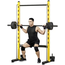 Soozier Adjustable Squat Rack with Pull Up Bar and Barbell Bar Bench Press