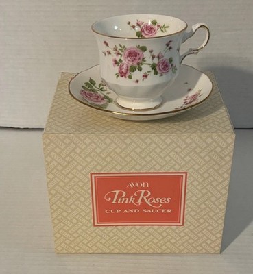 Avon 1974 Pink Roses Tea Cup and Saucer Fine Bone China Gold Trim England Flower