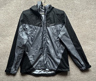Onyone Lightweight Jacket Windbreaker Hooded Mens L Black / Gray Full Zip *FLAW*