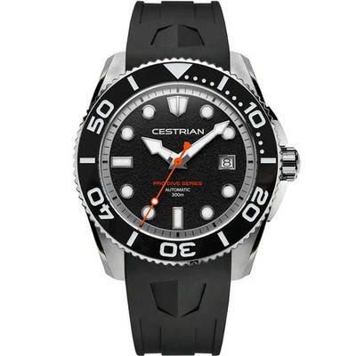 Cestrian Pro Dive schwarzes Zifferblatt Silikonband Automatik 300m Herrenuhr CP-BKB002