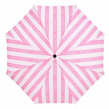 VICTORIA'S SECRET Iconic Stripe Rain Compact Umbrella Logo Retractable Pink Logo