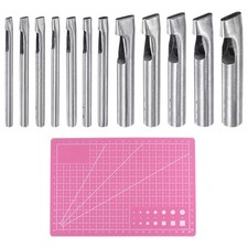 12pcs Leather Oval Hole Punch Stainless Steel with A5 Cutting Mat