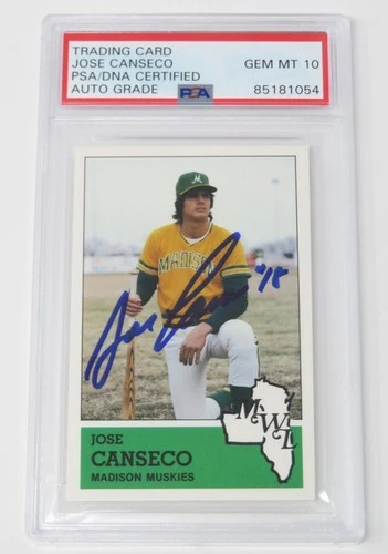 Jose Canseco A's Signed Autograph 1983 Fritsch Minor Rookie Card 13 PSA 10 Auto