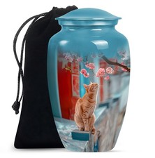 Orange Cat Memorial Urns for Human Ashes Adult Dad, Handcrafted Urn 10 Inch 