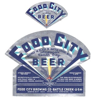 Food City Beer label IRTP U Permit Battle Creek MI 1930s 12 oz