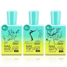 GELLAKTIK Gel Base and Top Coat Set, 3 Pcs 15ml No Wipe Glossy Matte Black