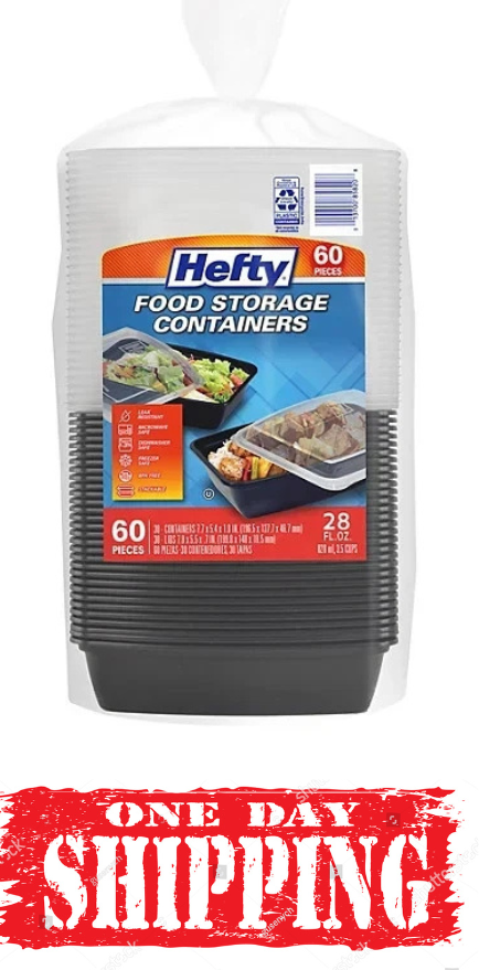Hefty Food Storage Containers with Lids (28 oz 60 Ct)