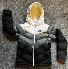 NIKE Giacca Imbottita Taglia L Ragazzo Tampone con Cappuccio Ragazzo Grigio Bianco Nero