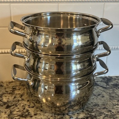 Belgique Tools Of The Trade 4 Qt Double Boiler Stock Pot Steamer 3 Piece No Lid