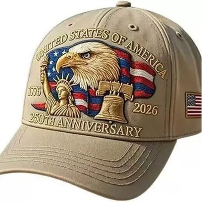 America 250th Anniversary TAN KHAKI Cap 1776 2026 USA Patriotic Hat Adjustable
