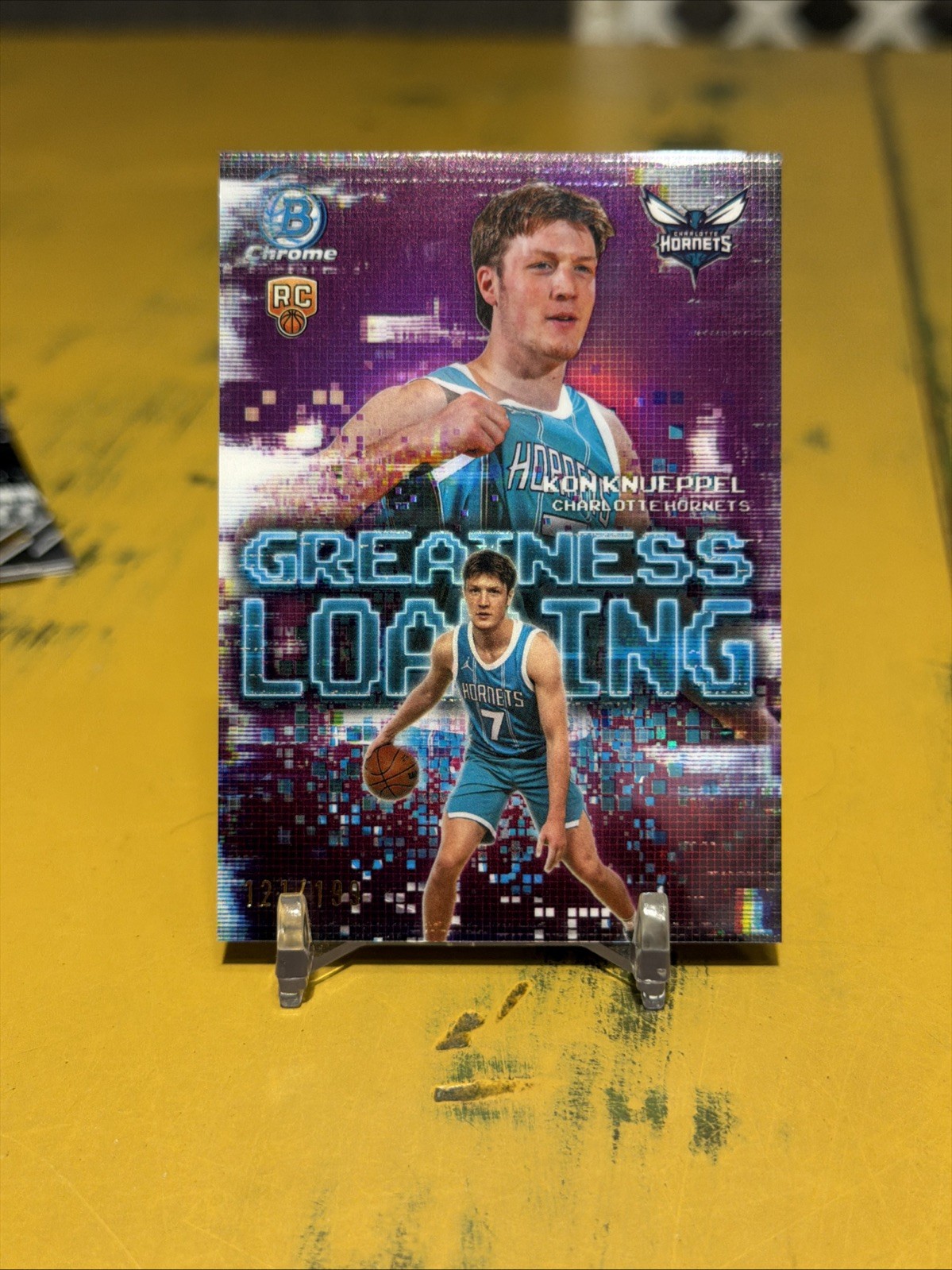 2025-26 Bowman Kon Knueppel Greatness Loading RC Fuchsia Refractor #/199 Hornets