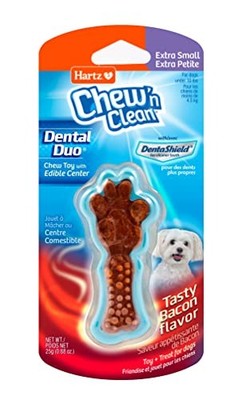Hartz Chew 'n Clean Dental Duo Bacon Flavored Dental Dog Chew Toy and Treat - Ex